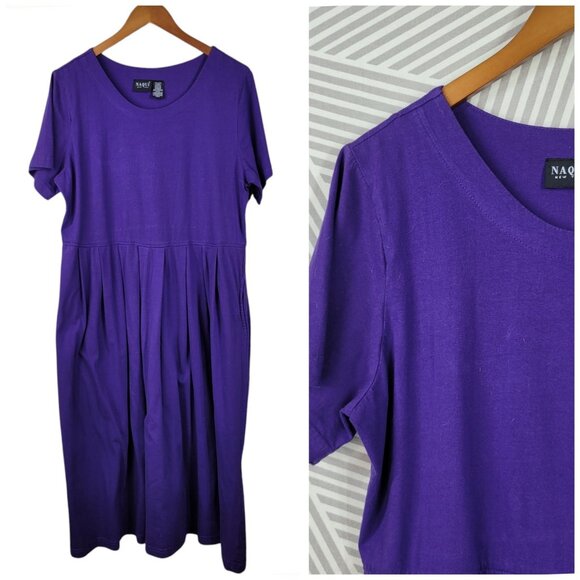 Vintage Shirt Dress Size Large Maxi Long Modest Purple Pockets Pleated Skirt - Picture 1 of 6